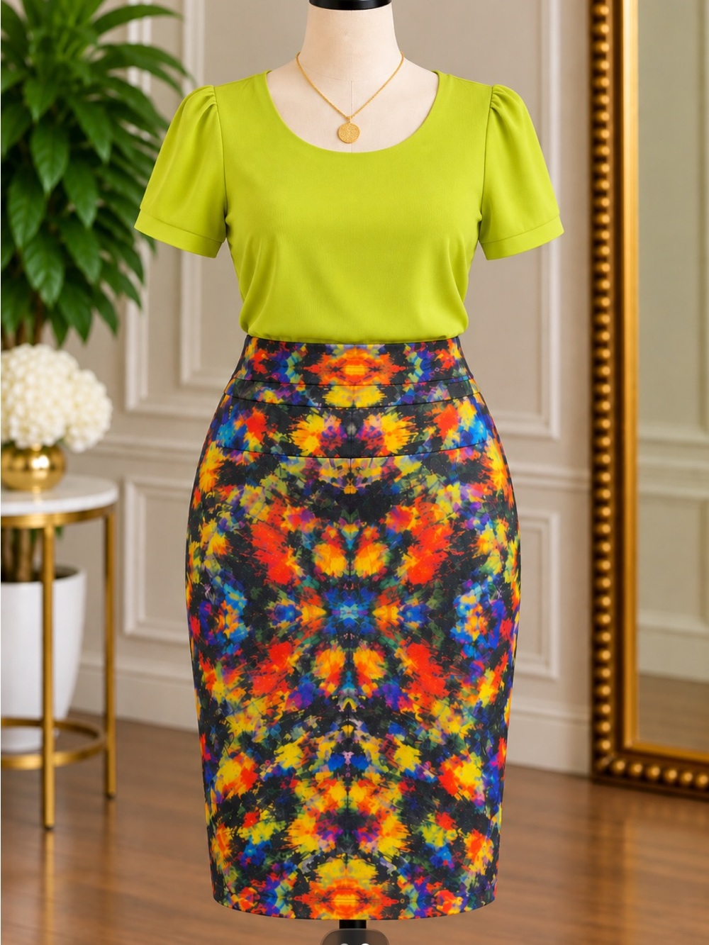 LuLaRoe Neon Kaleidoscope Pencil Skirt - Yellow, Blue, Red, Orange, Purple